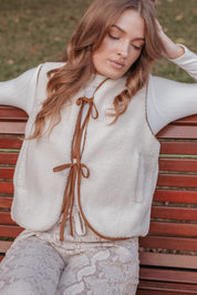 Laila Tie Front Vest - Cream Shearling
