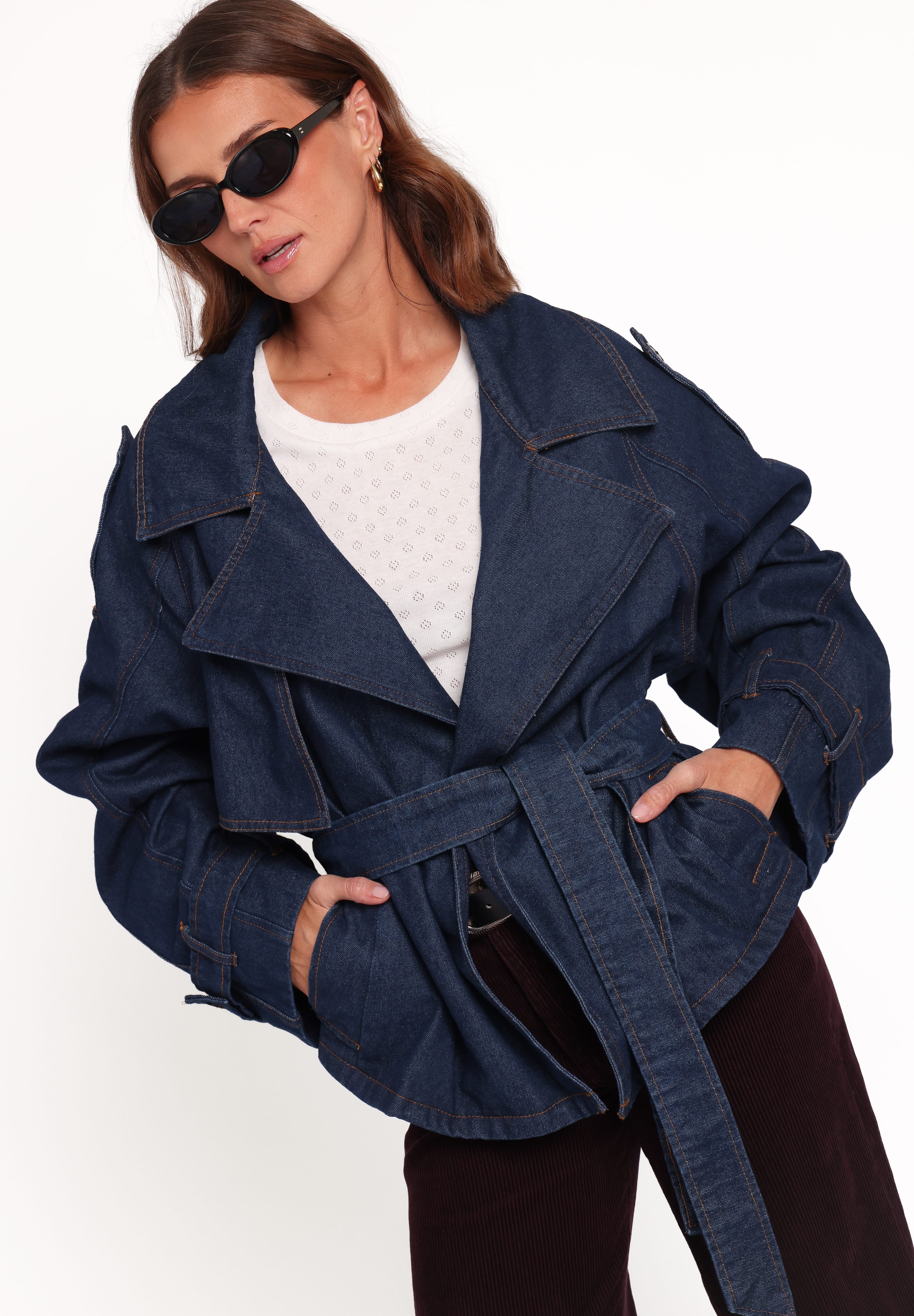 Miranda Cropped Denim Trench - Indigo Wash