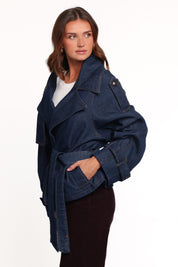 Miranda Cropped Denim Trench - Indigo Wash