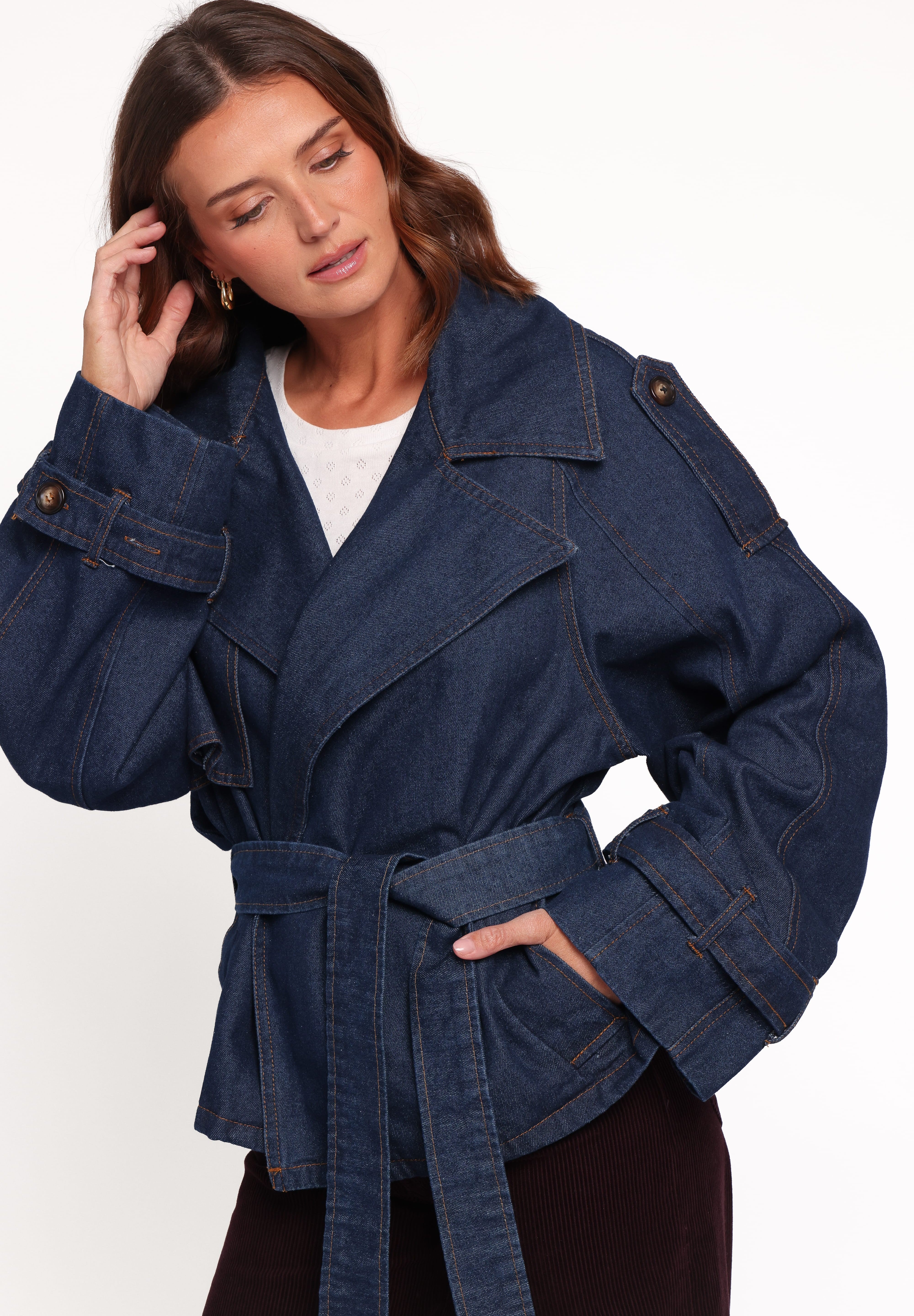 Miranda Cropped Denim Trench - Indigo Wash