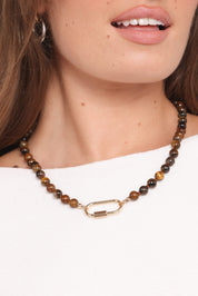 Ashtyn Beaded Gold Clasp Necklace - Brown
