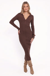 Collins Long Sleeve Midi Dress - Chocolate