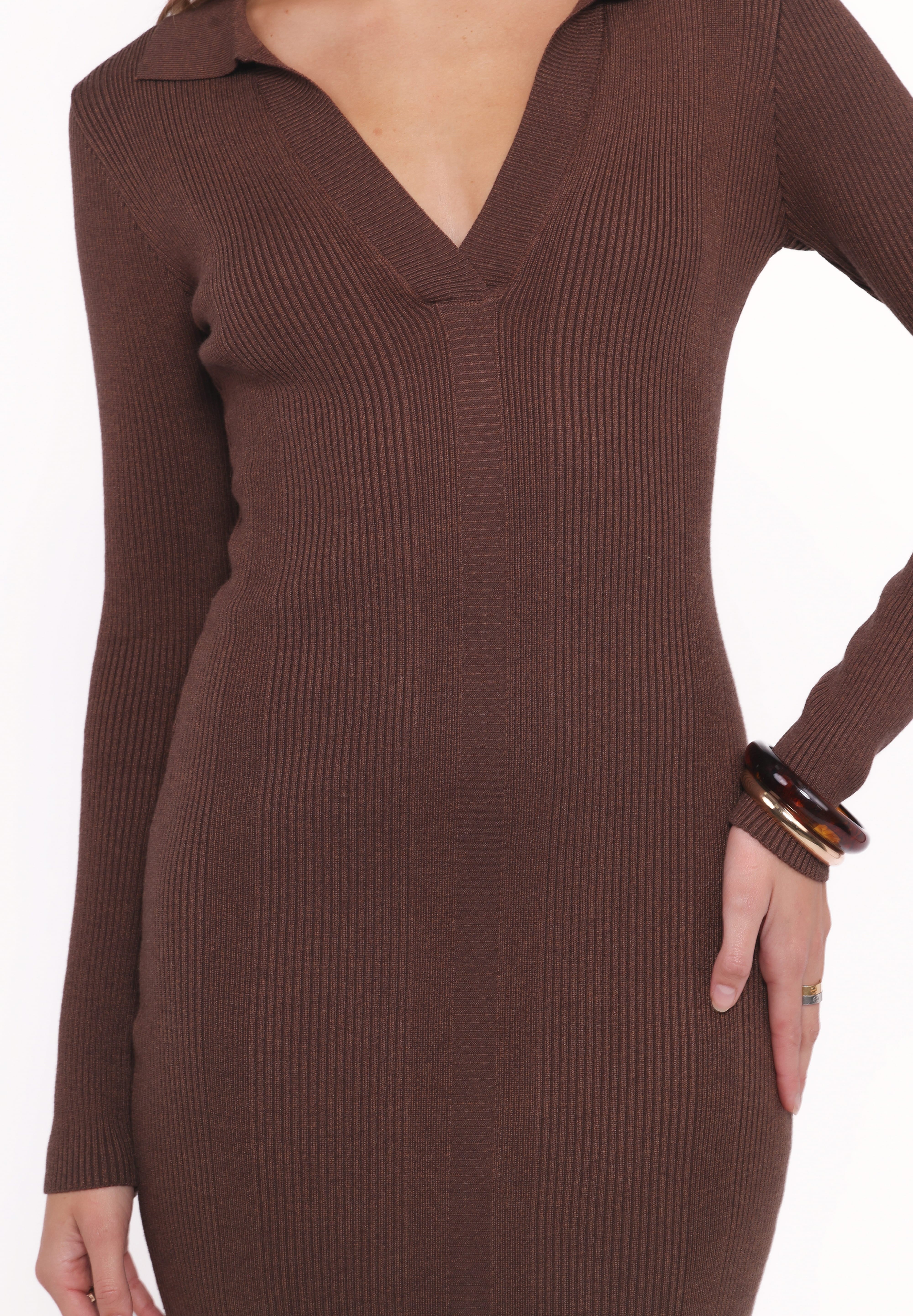 Collins Long Sleeve Midi Dress - Chocolate