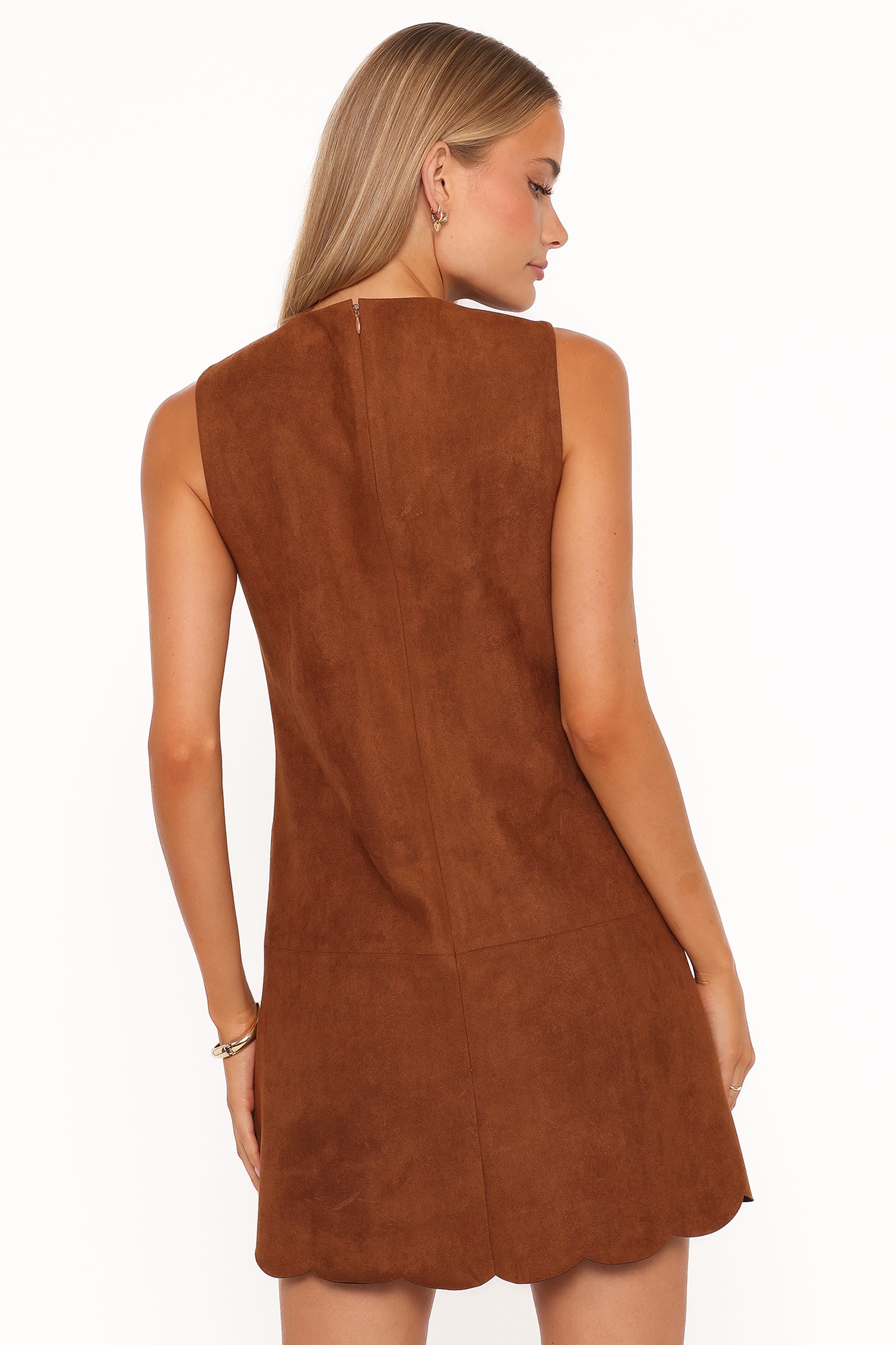 Jonty Scallop Hem Mini Dress - Copper Tan