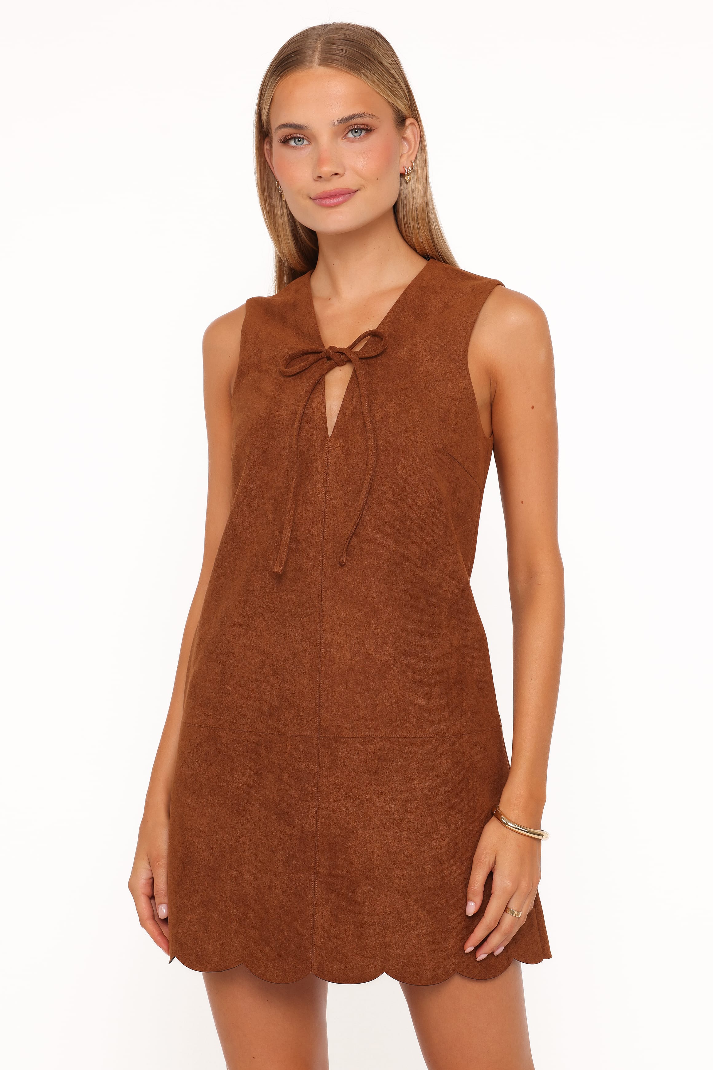 Jonty Scallop Hem Mini Dress - Copper Tan
