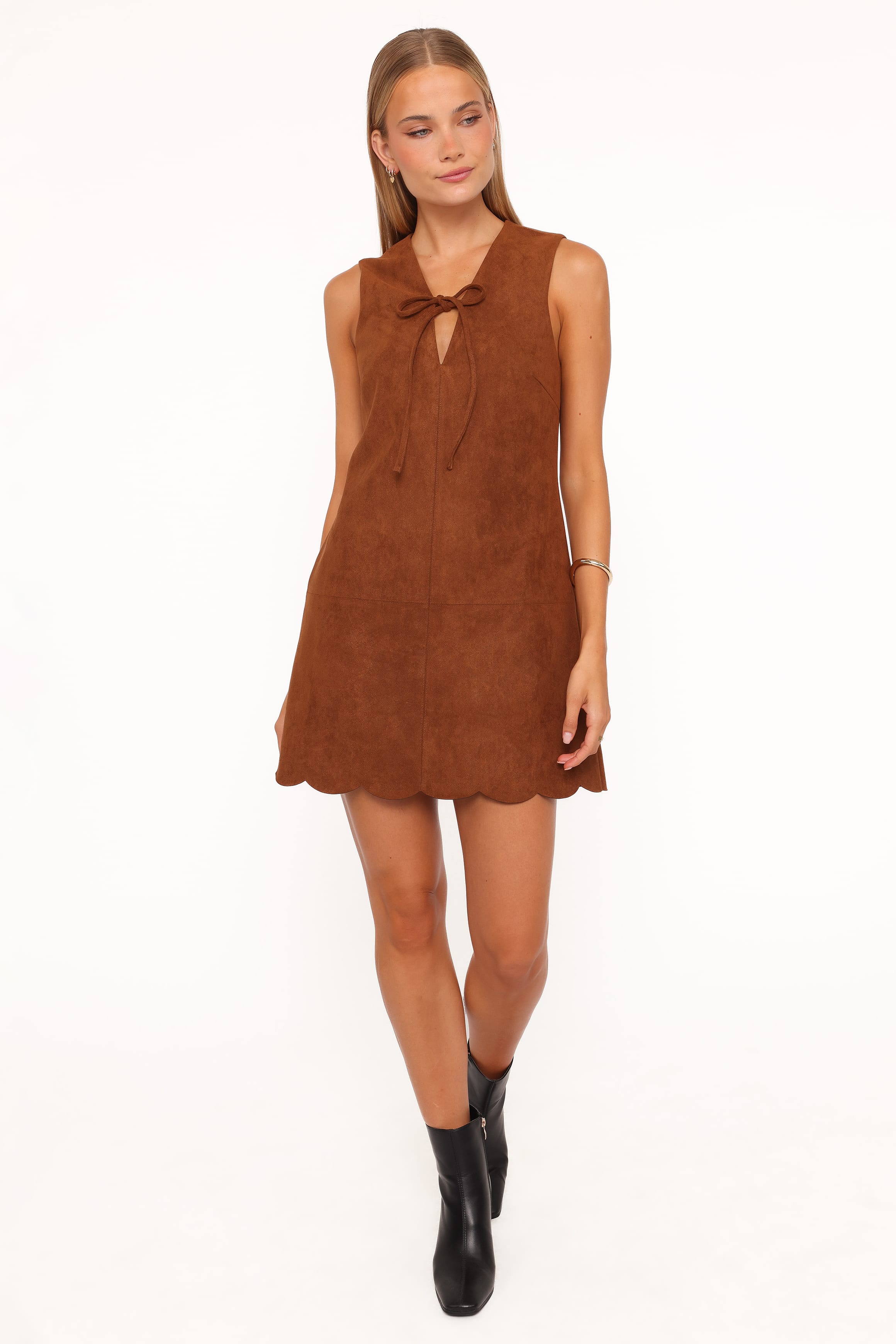 Jonty Scallop Hem Mini Dress - Copper Tan