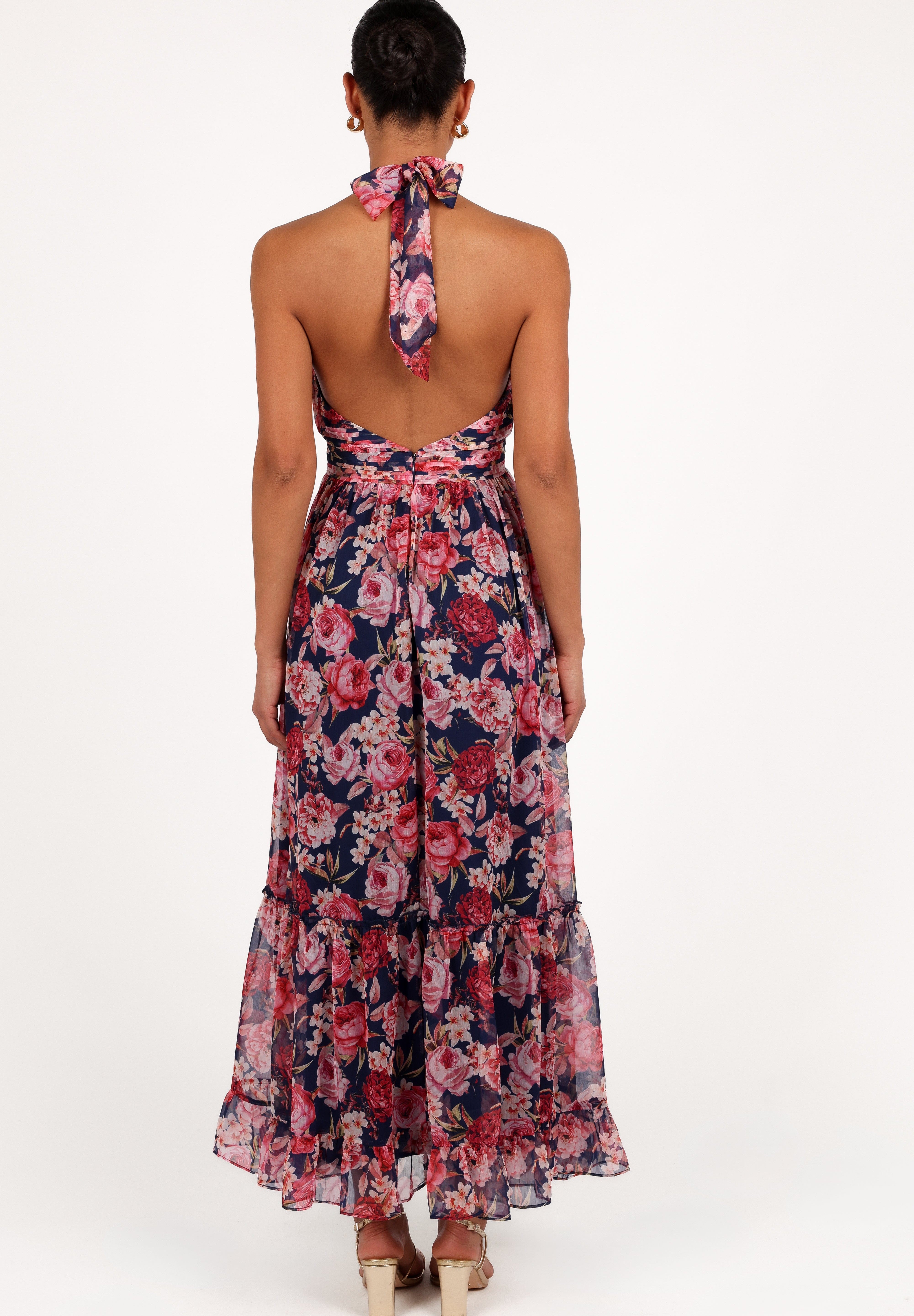 Lennon Halterneck Maxi Dress - Navy Floral