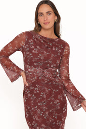 Nash Long Sleeve Dress - Rust Floral