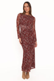 Nash Long Sleeve Dress - Rust Floral