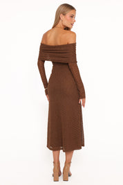 Wilma Off Shoulder Dress - Brown