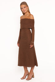 Wilma Off Shoulder Dress - Brown