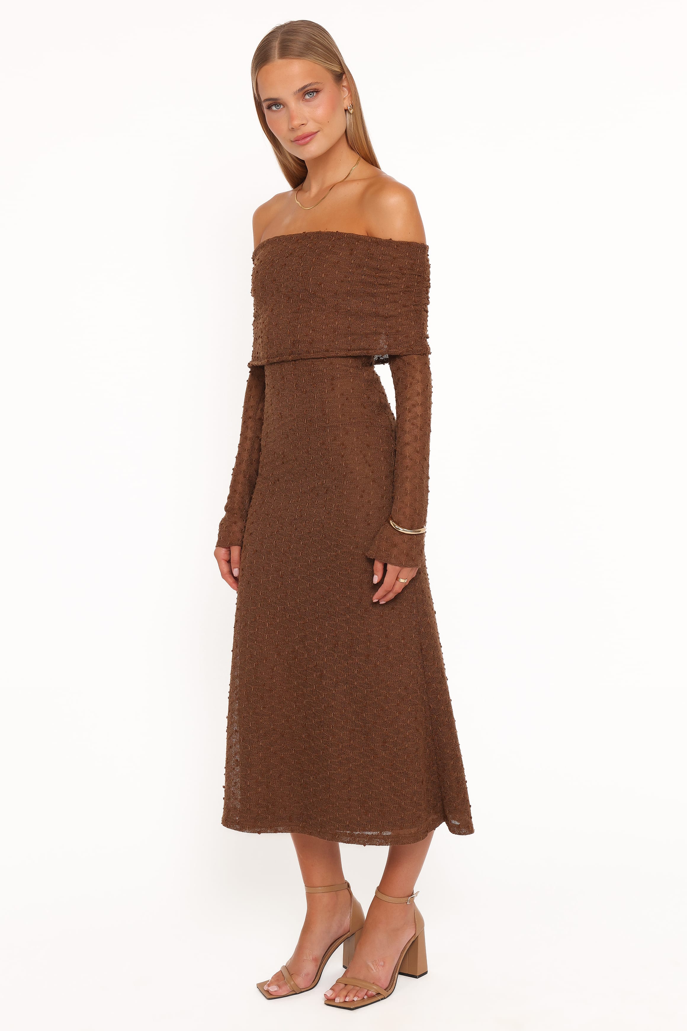 Wilma Off Shoulder Dress - Brown