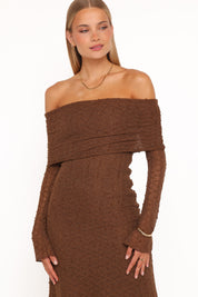 Wilma Off Shoulder Dress - Brown