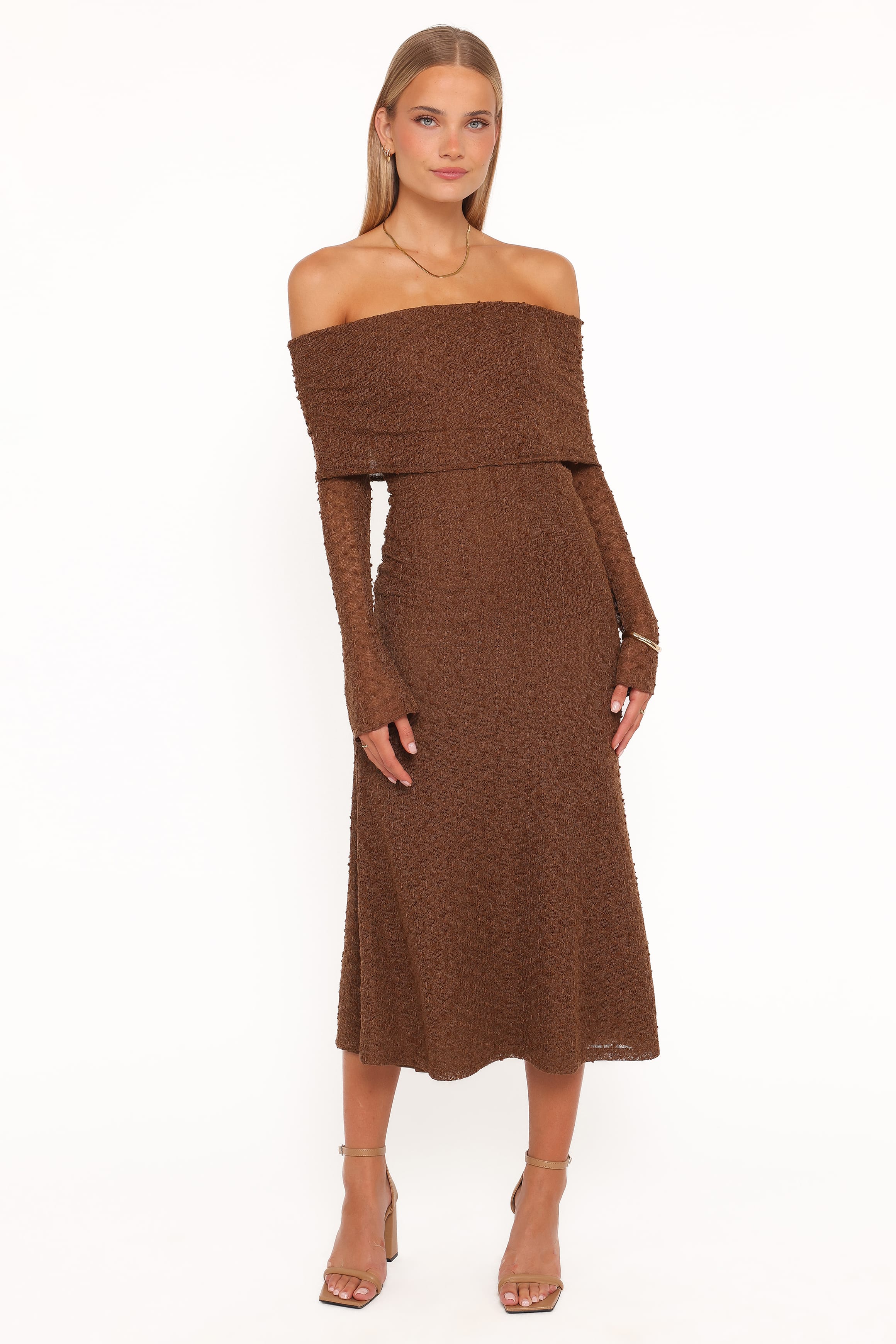 Wilma Off Shoulder Dress - Brown
