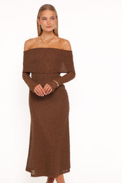 Wilma Off Shoulder Dress - Brown