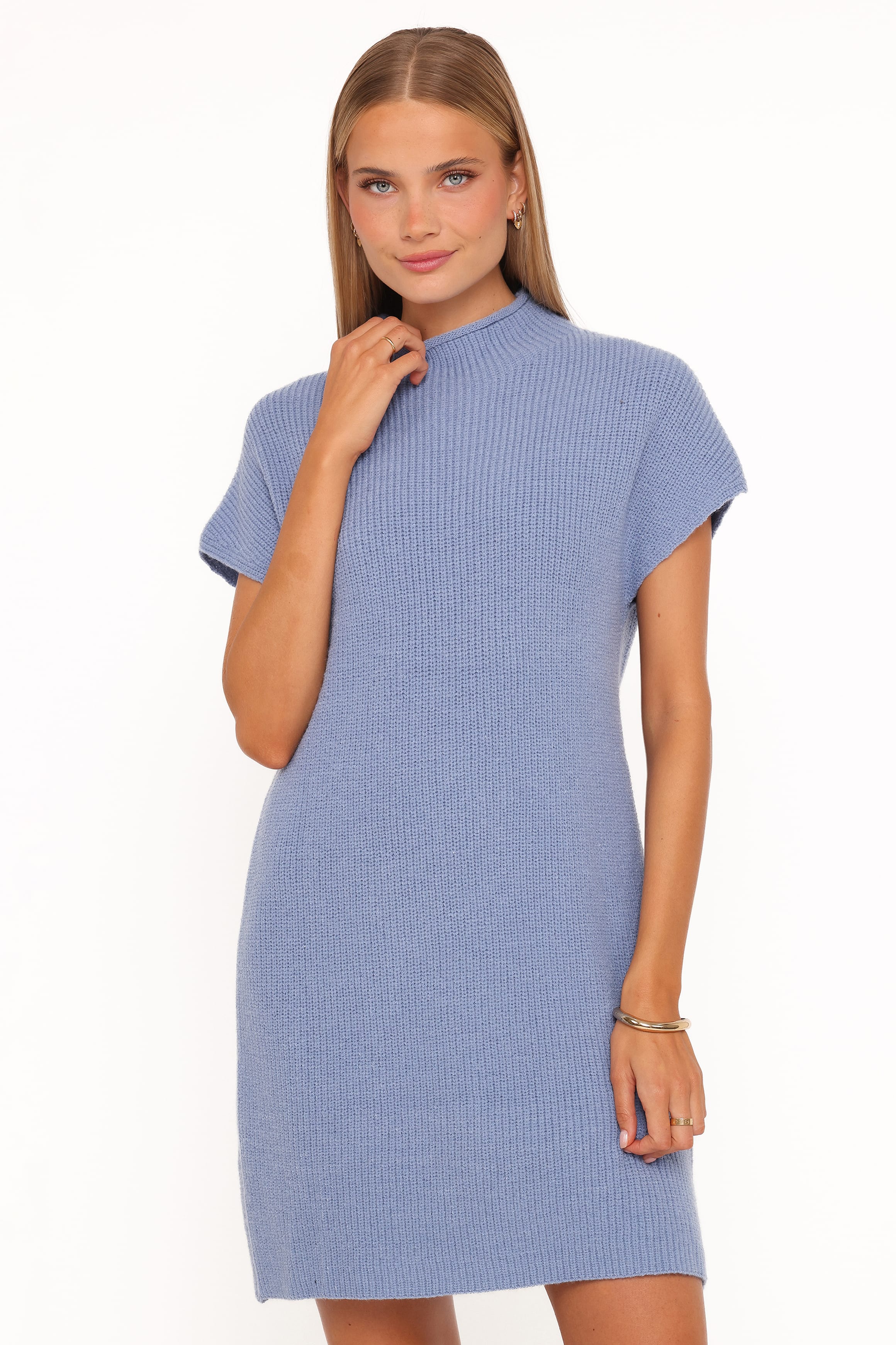 Wright Knit Mini Dress - Dusty Blue