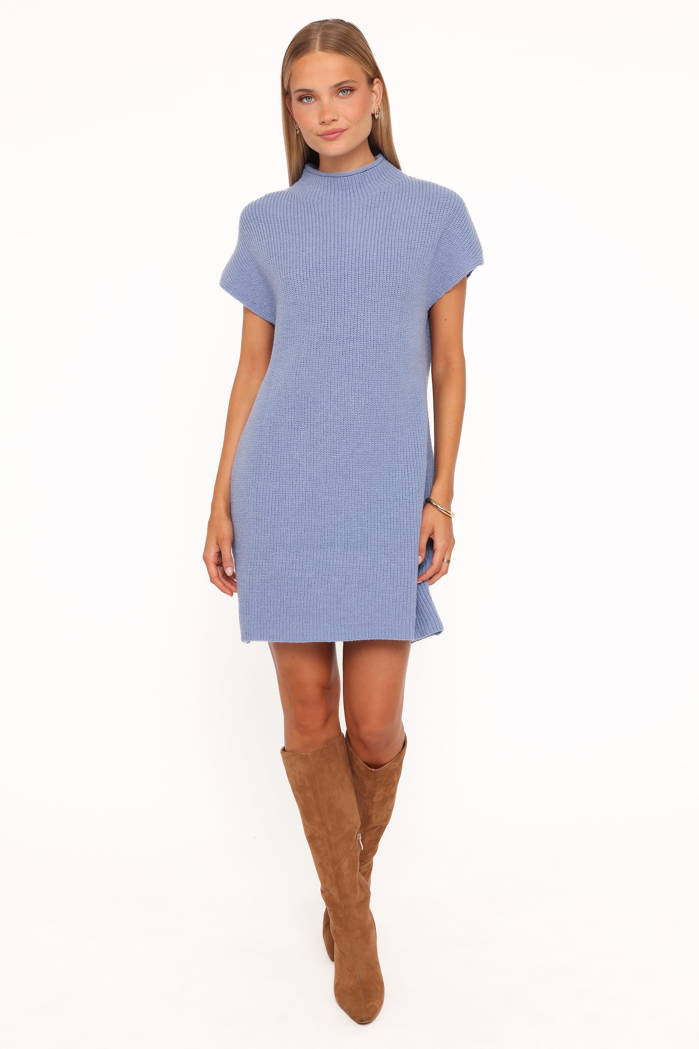 Wright Knit Mini Dress - Dusty Blue