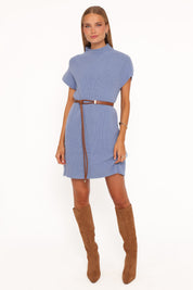 Wright Knit Mini Dress - Dusty Blue