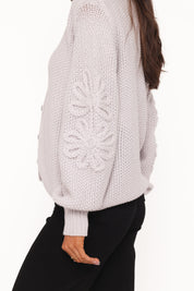 Arcadia Floral Cardigan - Light Grey
