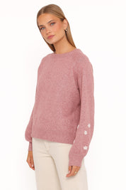 Fleming Flower Applique Sweater - Rose