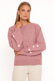 Fleming Flower Applique Sweater - Rose