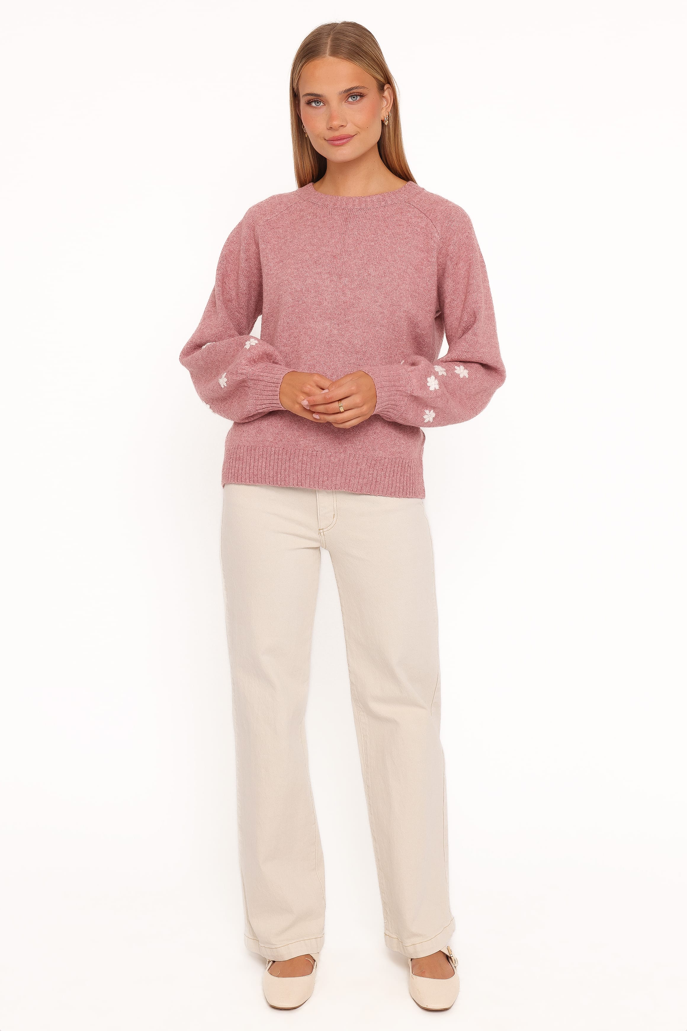 Fleming Flower Applique Sweater - Rose