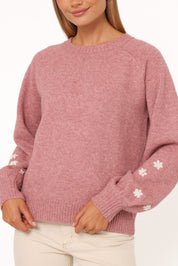 Fleming Flower Applique Sweater - Rose