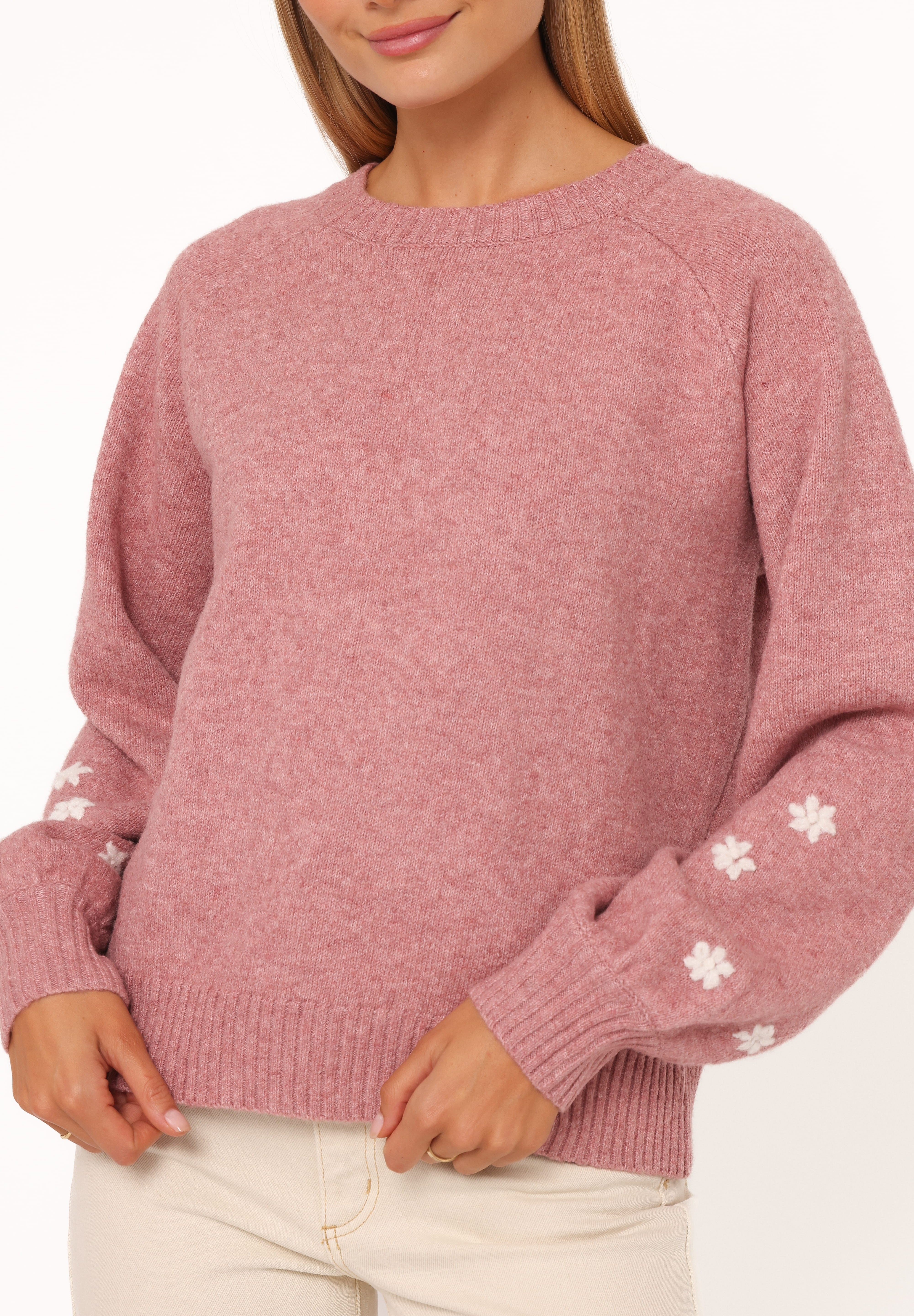 Fleming Flower Applique Sweater - Rose