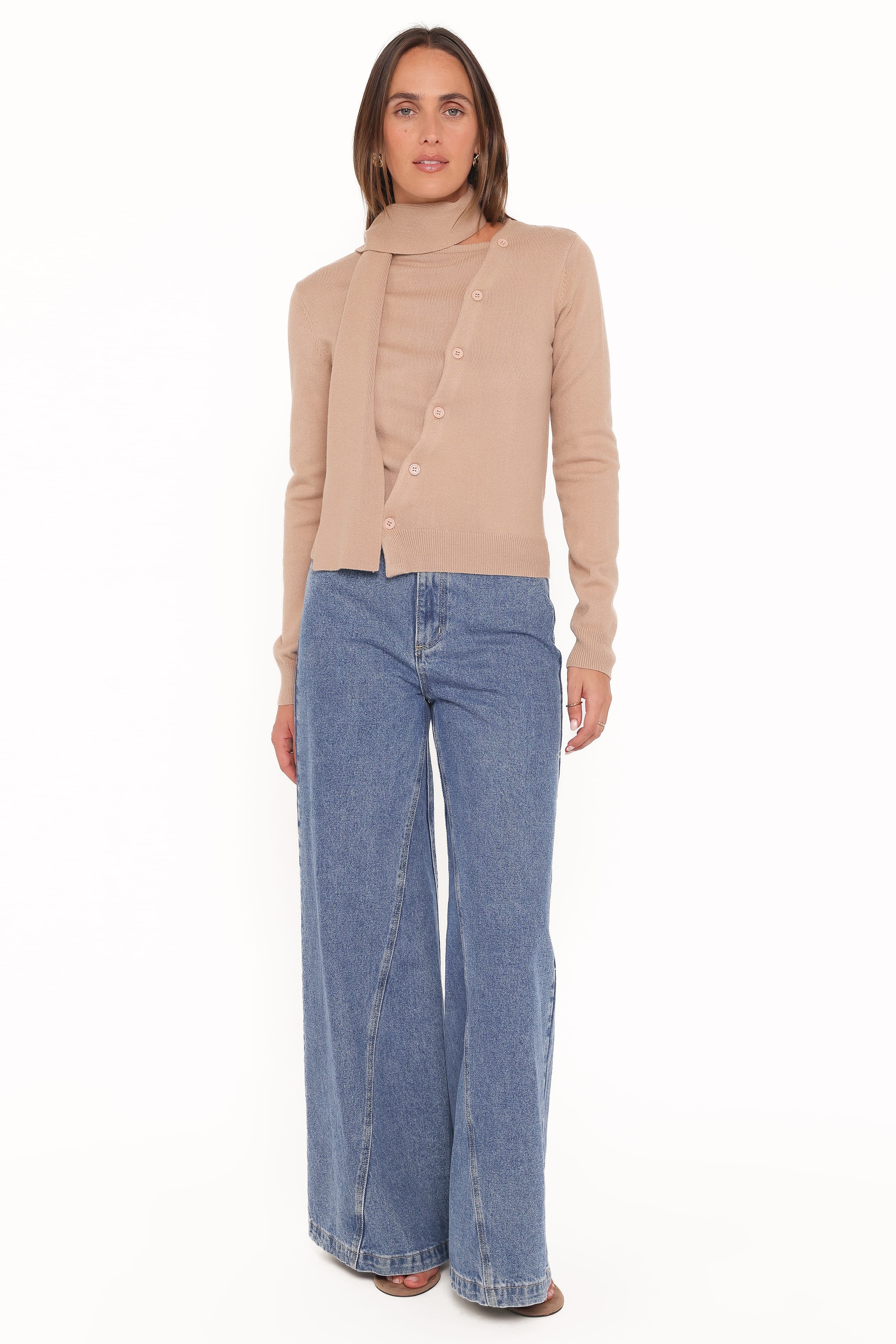 Gunhild Asymmetrical Scarf Cardigan - Beige