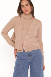 Gunhild Asymmetrical Scarf Cardigan - Beige