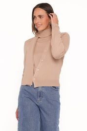 Gunhild Asymmetrical Scarf Cardigan - Beige