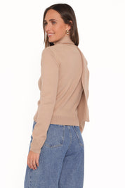 Gunhild Asymmetrical Scarf Cardigan - Beige