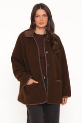 Adella Sherpa Car Coat - Espresso Brown
