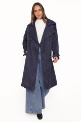 Billy Button Front Trench Coat - Navy