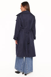 Billy Button Front Trench Coat - Navy