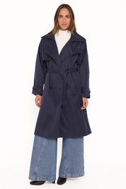 Billy Button Front Trench Coat - Navy