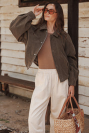 Jensen Faux Suede Bomber Jacket - Olive