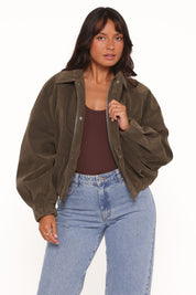 Jensen Faux Suede Bomber Jacket - Olive