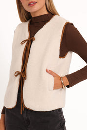 Laila Tie Front Vest - Cream Shearling