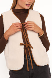 Laila Tie Front Vest - Cream Shearling