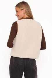 Laila Tie Front Vest - Cream Shearling