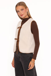 Laila Tie Front Vest - Cream Shearling