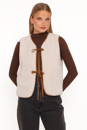 Laila Tie Front Vest - Cream Shearling