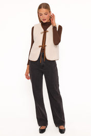 Laila Tie Front Vest - Cream Shearling