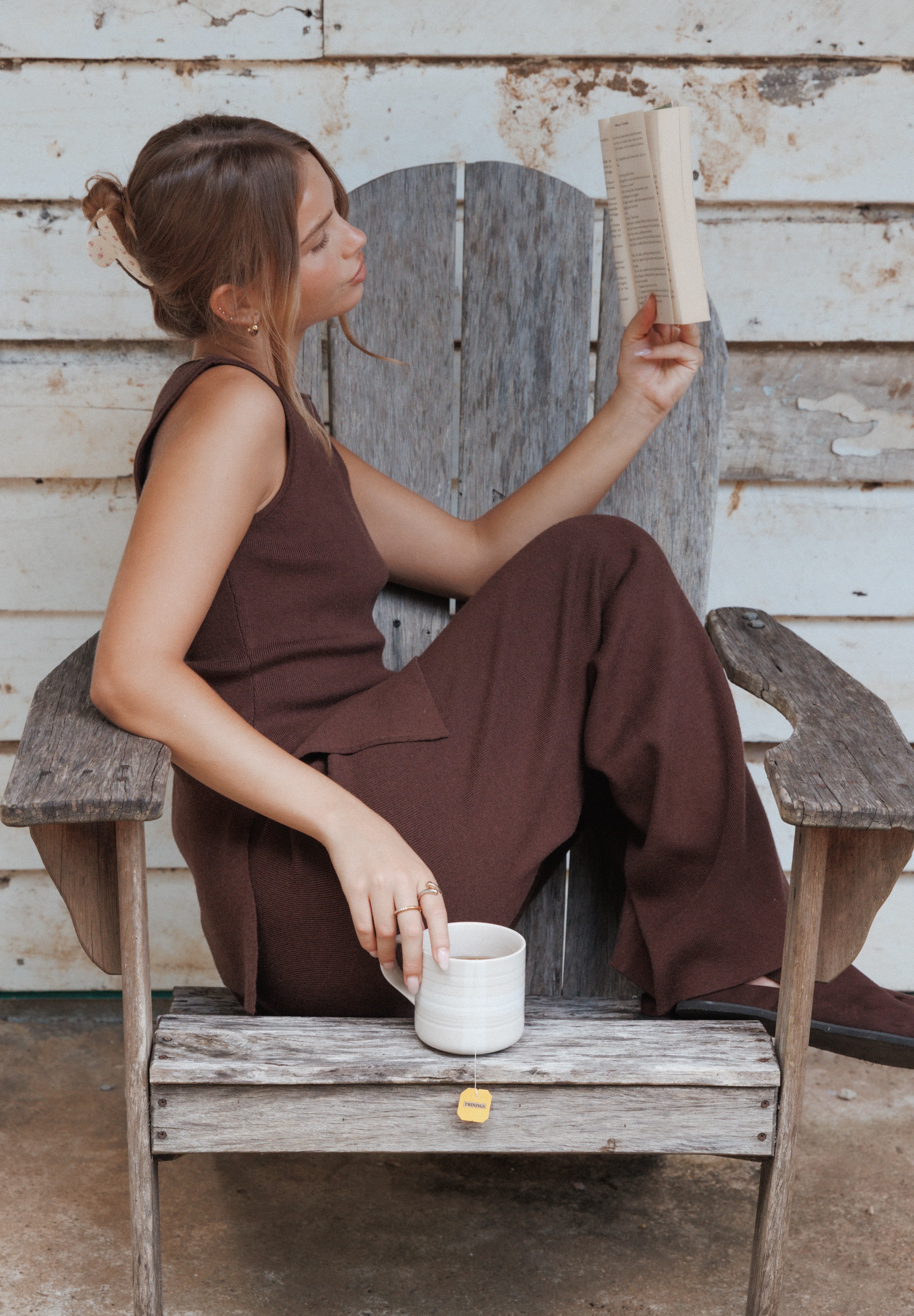 Beth Knitted Pant Set - Chocolate