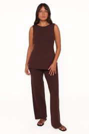 Beth Knitted Pant Set - Chocolate