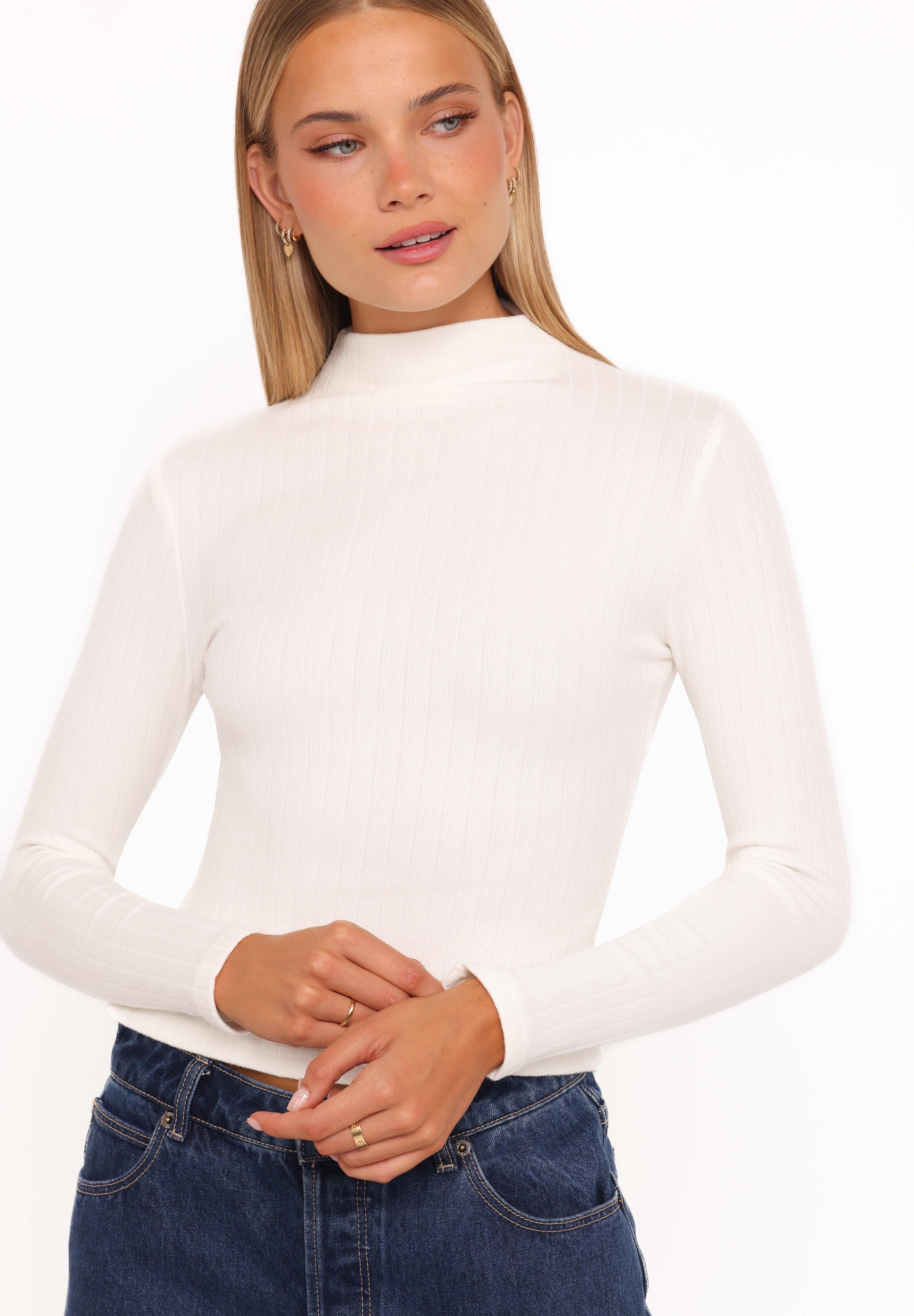 Andromeda Ribbed Knit Top - Ivory