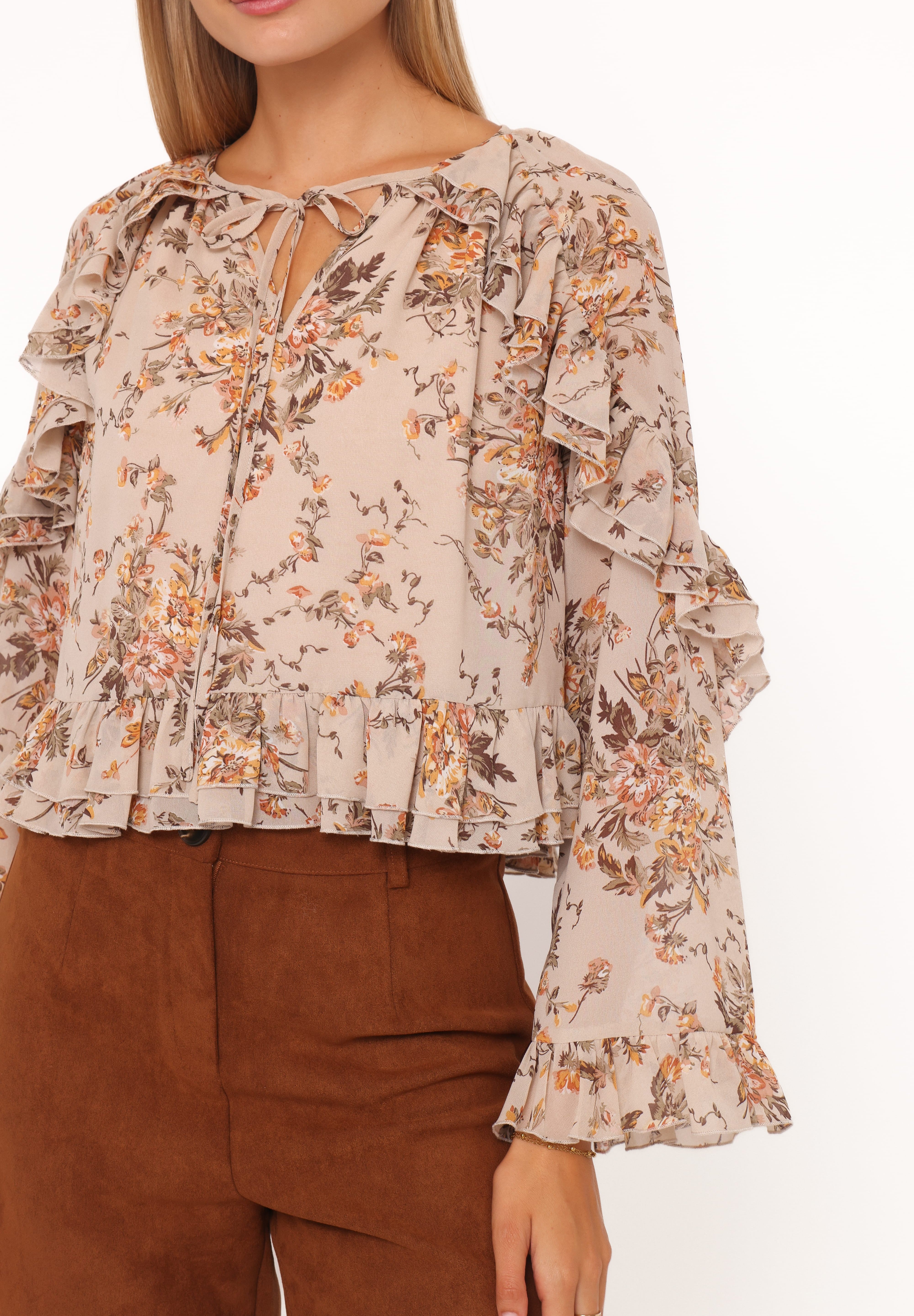 Caecilia Frill Top - Beige Floral
