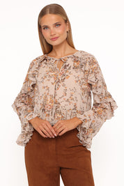 Caecilia Frill Top - Beige Floral