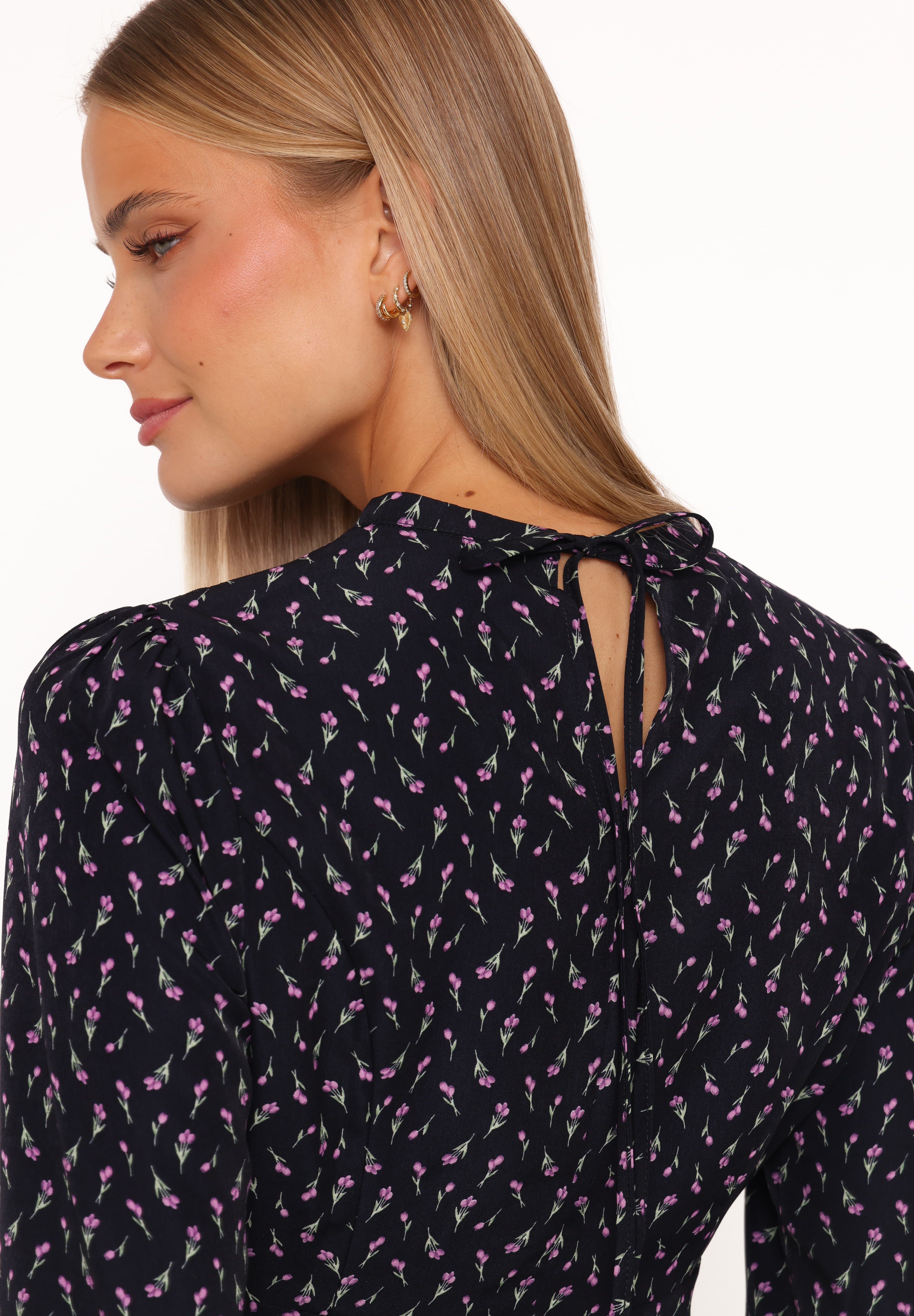 Caoimhe Lace Inset Top - Navy Tulip Floral